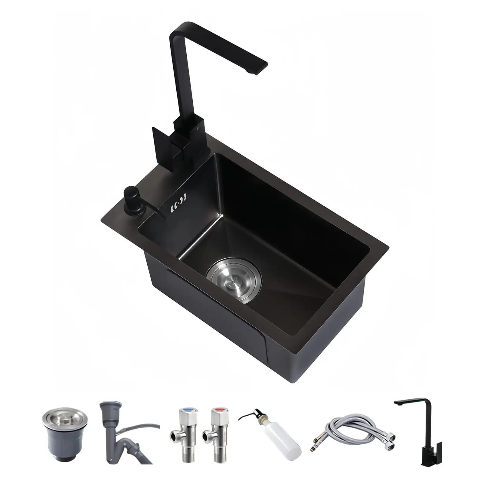 Lavello da cucina sottopiano per camper 15x12 pollici in acciaio inossidabile a vasca singola con rubinetto e accessori nero