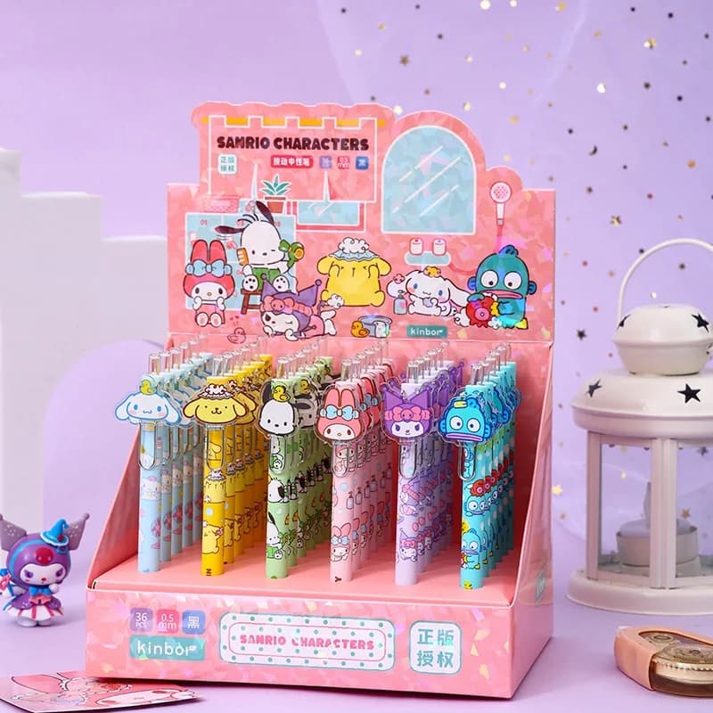 24 Pezzi/Lotto Penne Gel a Pressione Sanrio Kuromi Melody Hangyodon, Carine Penne Neutre da 0,5mm con Inchiostro Nero, Regalo Promozionale per Ufficio e Scuola