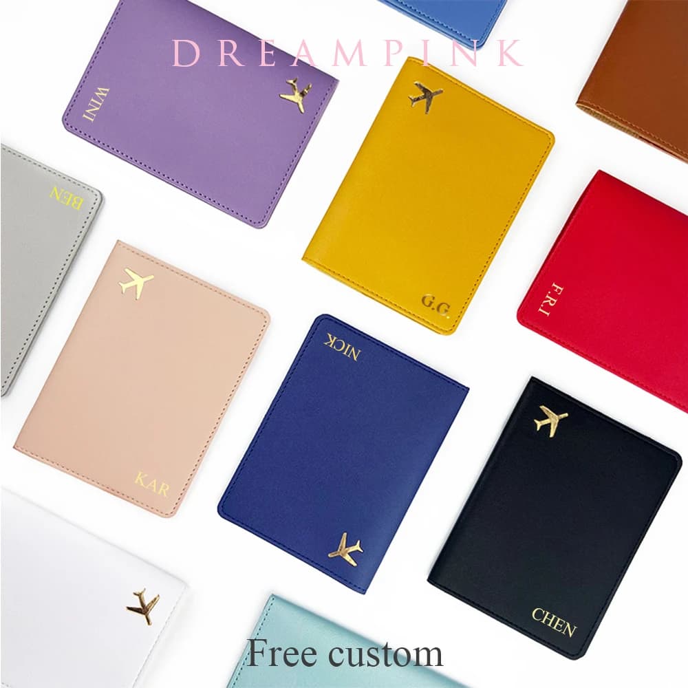 Personalizza le iniziali Porta passaporto Copri accessorio da viaggio per aereo dorato Nome personalizzato Regalo di nozze Logo aziendale Manica per passaporto
