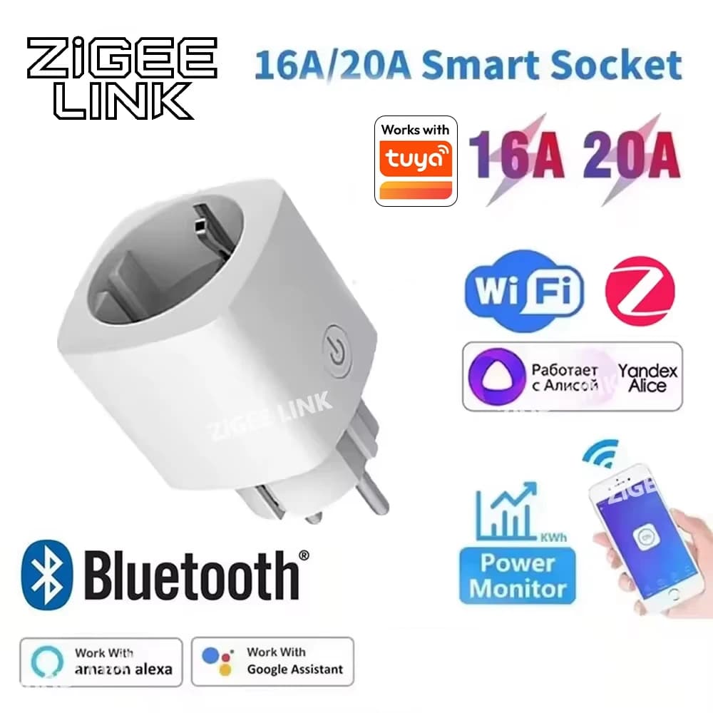 1PCS Zigbee 3.0 WiFi Smart Plug EU Timer Adapter 16A/20A Power Monitor APP Voice Control Tuya Alexa Google Alice