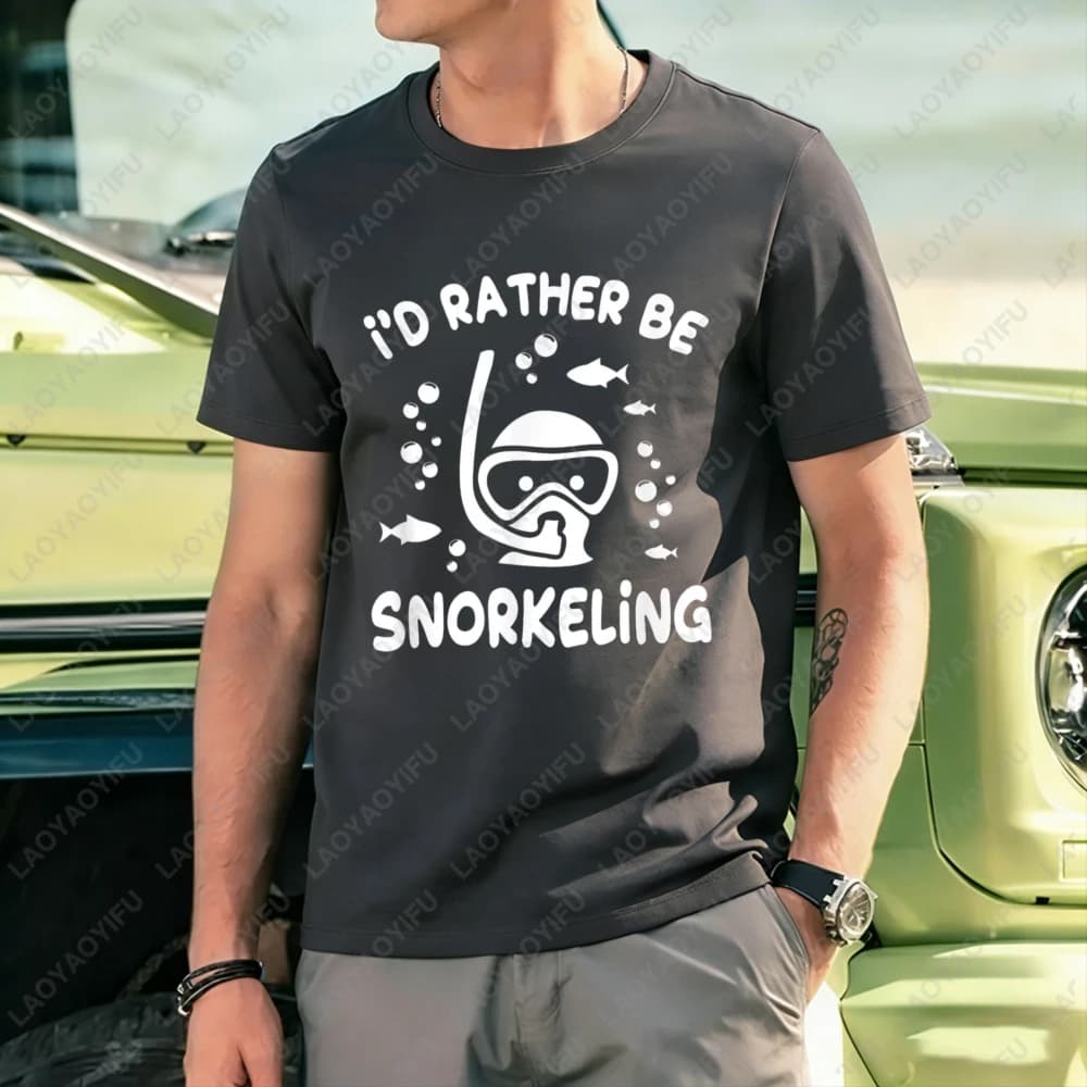 Unisex cotton t-shirt with underwater design, fish and bubbles, I would prefer to snorkel, beach summer clothing for outdoor adventures