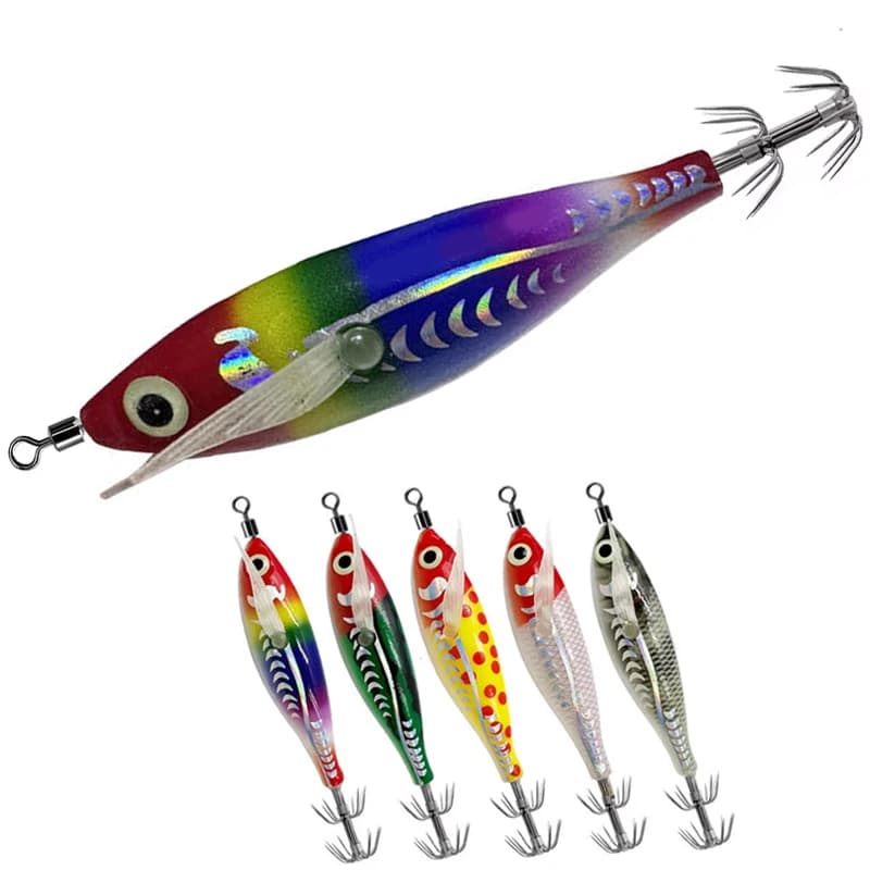 8CM Equilibrio Gamberetti di Legno Luminoso Richiamo di Pesca Calamari EGI Esca Calamari Ombrello Gancio Wobbers Jigging Esche Per Polpo