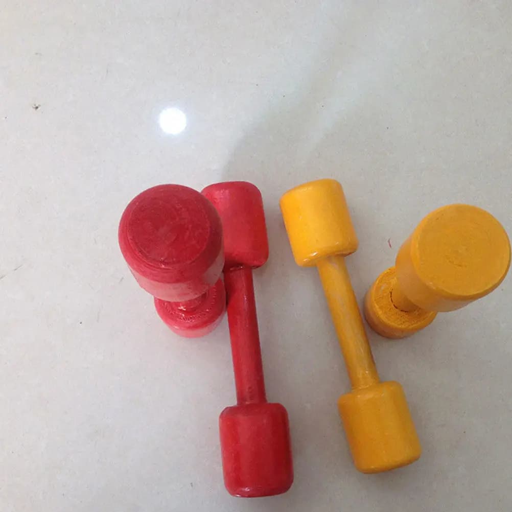2Pairs Wooden Dumbbell Kids Hand Grip Exercise Fitness Gymnastics Props Coordination Training Weight Lifting Equipment Red