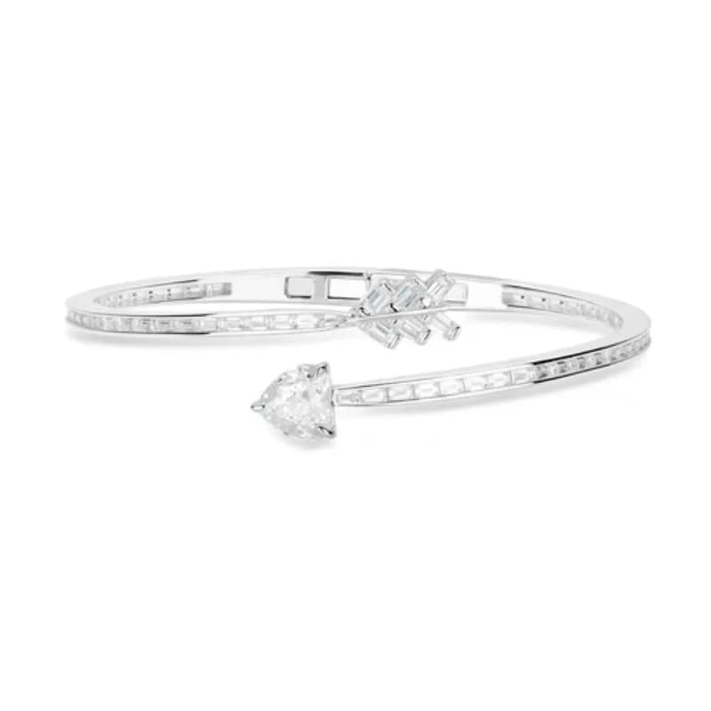 Bellux 925 Silver White Gold Plated Synthetic Zircon Bracelet Cupid's Arrow Love Heart Shaped Diamond Shiny Fashion Bangle