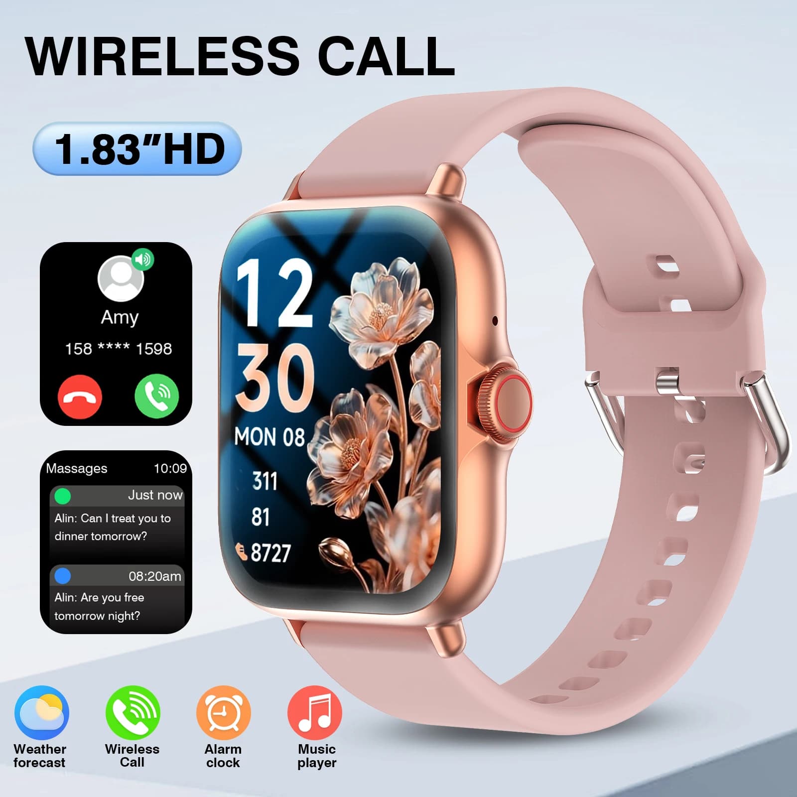 1.83" Full Screen Touch Screen Outdoor Sports Smart Watch for Men/Women,Wireless Calling/receiving, Multiple Sports Modes,Message Notifications,Suitable for Android & IPhone, Ideal As A Gift