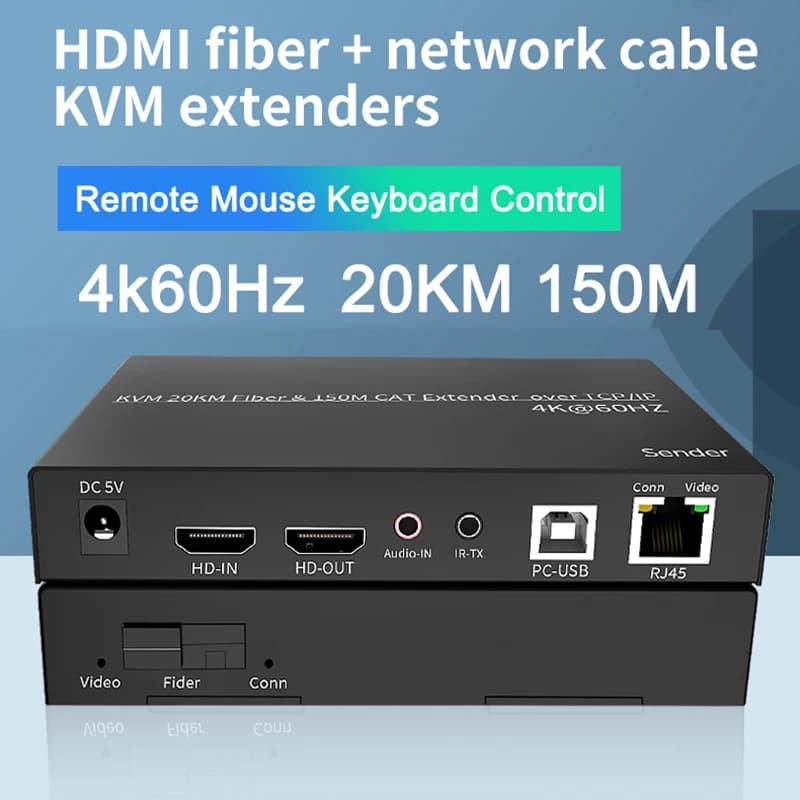 4K 60Hz 20KM KVM Fiber Transmitter Receiver 150M HDMI Transmitter Ethernet Cable Extender USB Support Mouse Keyboard One to Many