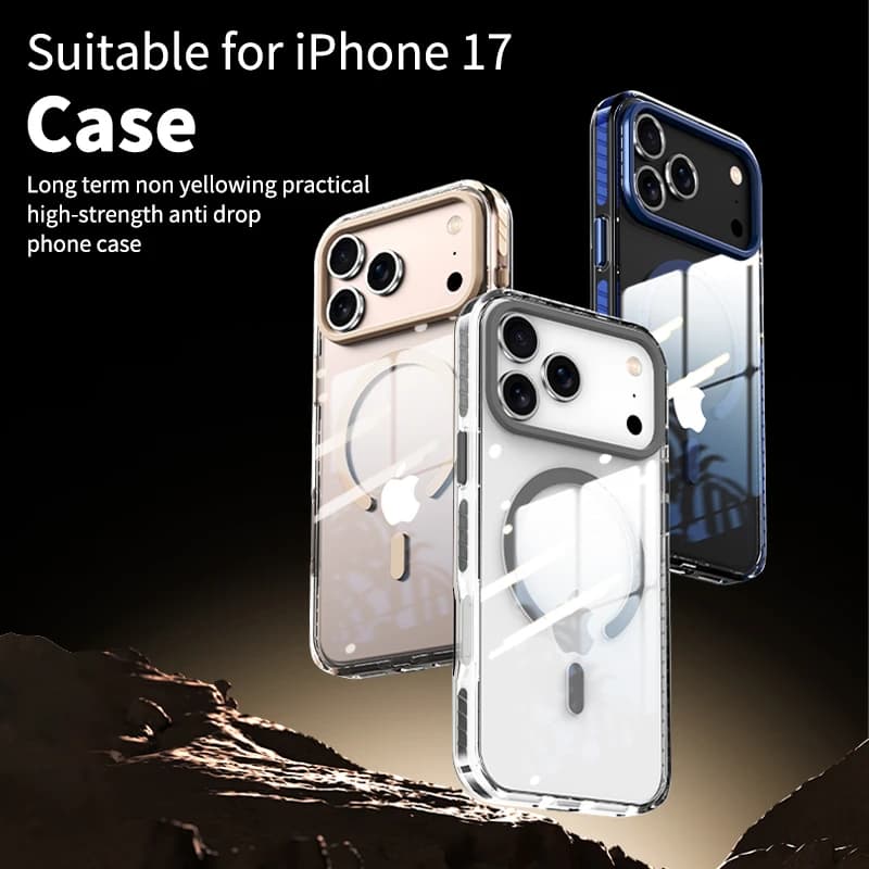 For Magsafe Transparent case with magnetic wireless charging for iPhone 17 Air 16 15 14 13 12 Pro Max Shockproof case with soft PE striped edge