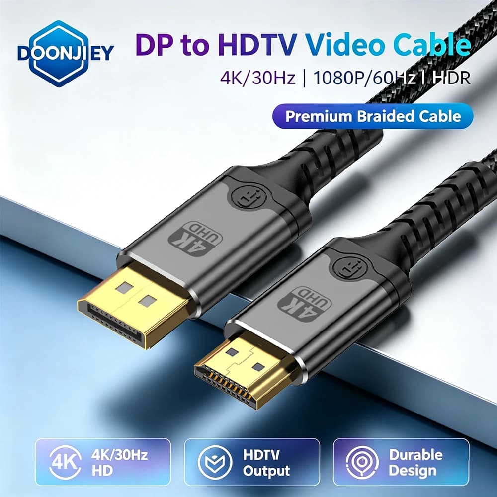 DOONJIEY Displayport to HDMI-compatible 4K30Hz/4K60Hz Cable 1080P Display Port Cable For PC Laptop Projector DP to HDTV