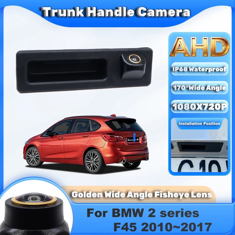 170 ° Telecamera per retromarcia per visione notturna HD per BMW serie 2 F45 2010 ~ 2014 2015 2016 2017 Maniglia per bagagliaio Telecamera per retromarcia per parcheggio di backup