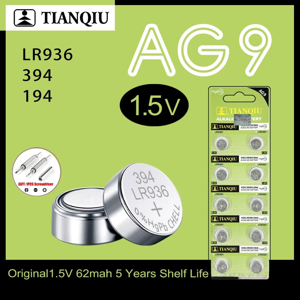 Batteria a bottone originale TIANQIU AG9 LR936 SR936SW 394 394A L936F 1.5V alcalina per batteria per orologio giocattolo termometro calcolatrice