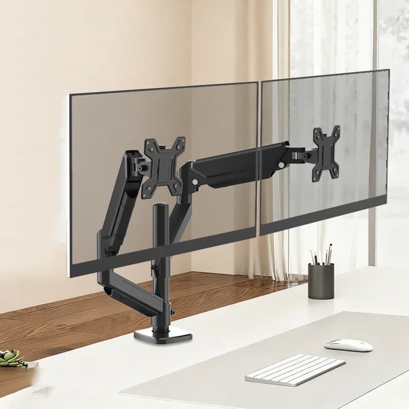 Dual Monitor Desktop Mount Bracket for 13-32 Inch LCD Screens Two-Arm TV Stand - Rotation & Tilt Adjustable PC Support