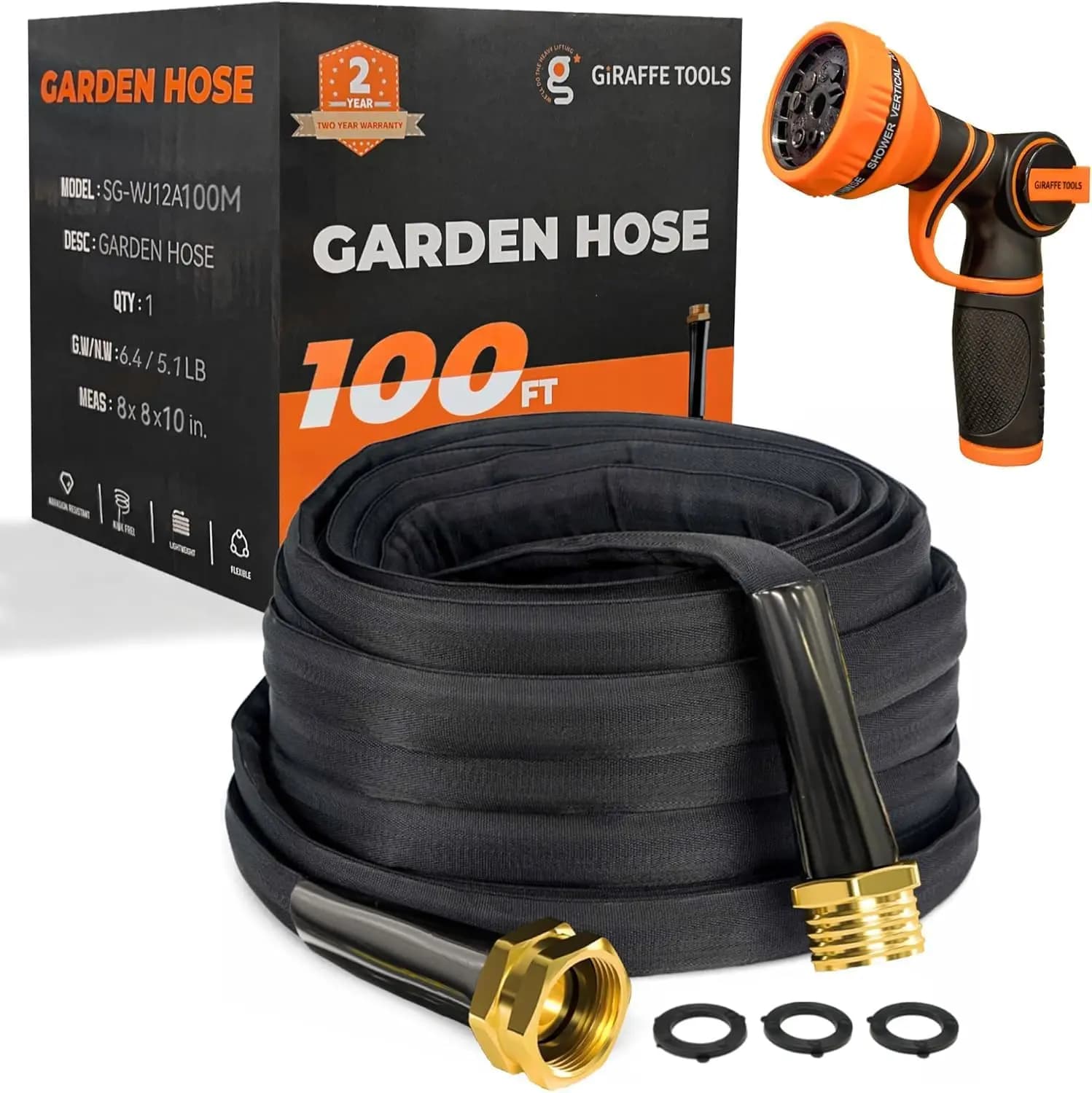 Tubo da Giardino Piatto Leggero da 30 Metri, Flessibile Anti-Piega con 9 Ugelli Spray (Nero)