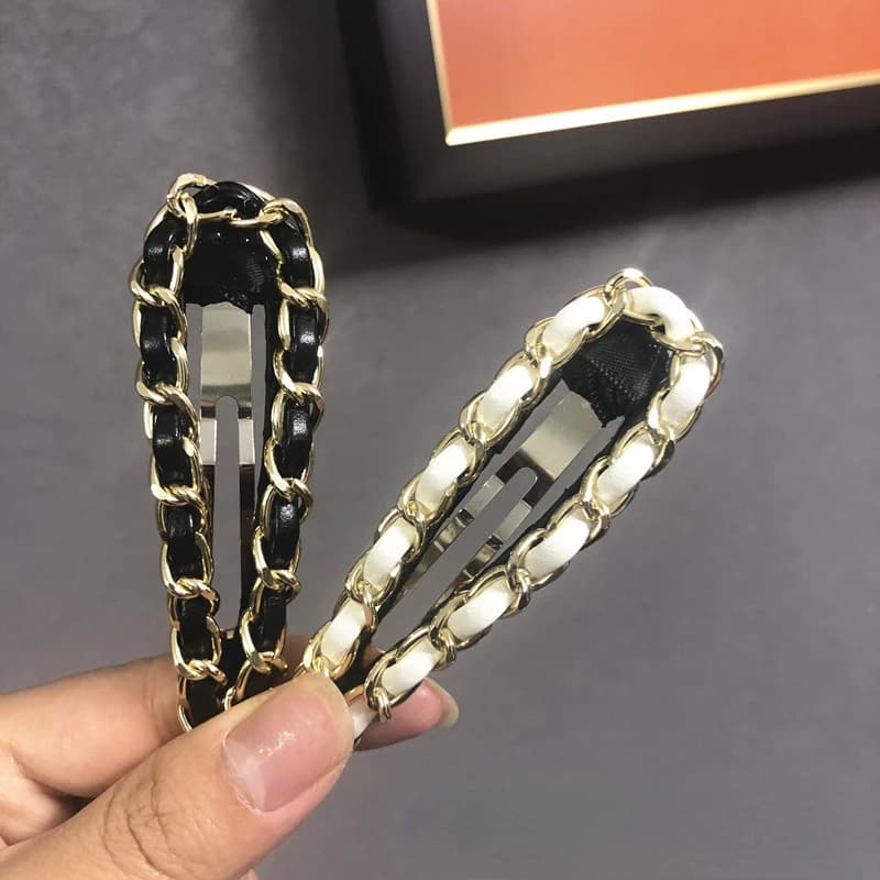 Fashion New Chain Leather Metal BB Clip Hairclips Simple Retro Bangs Cute Side Girl Hair Accessoires for Women