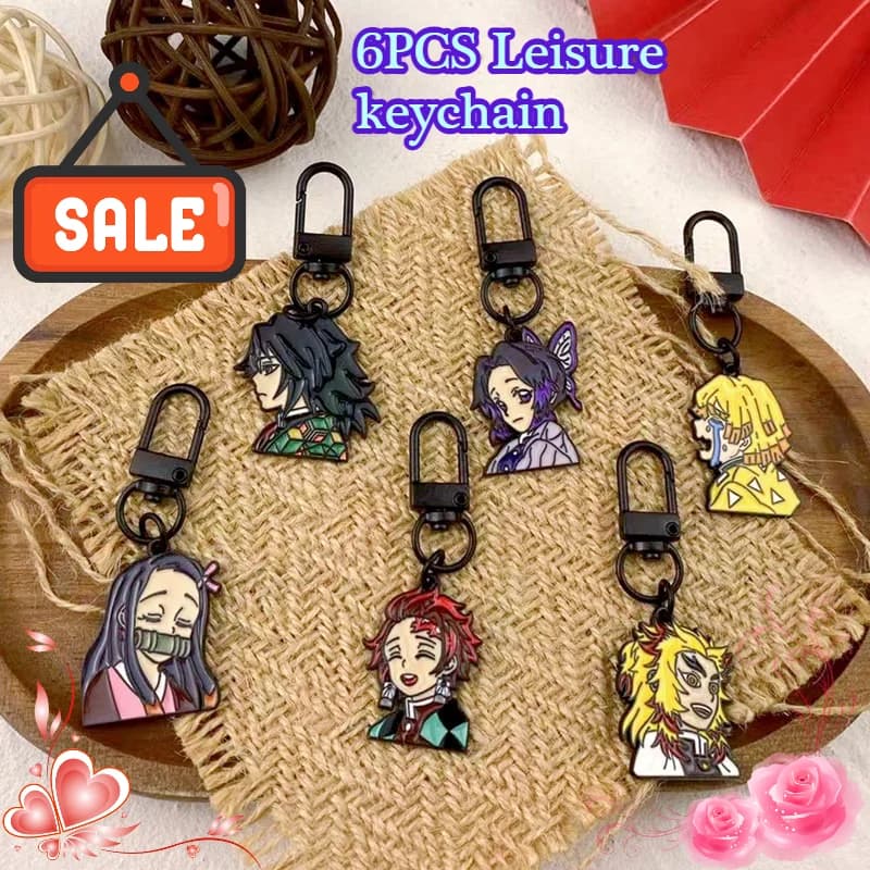 6PCS Ghostblade Cute Cartoon Keychain Pendant, Student Couple Backpack Pendant, Hanging Decoration