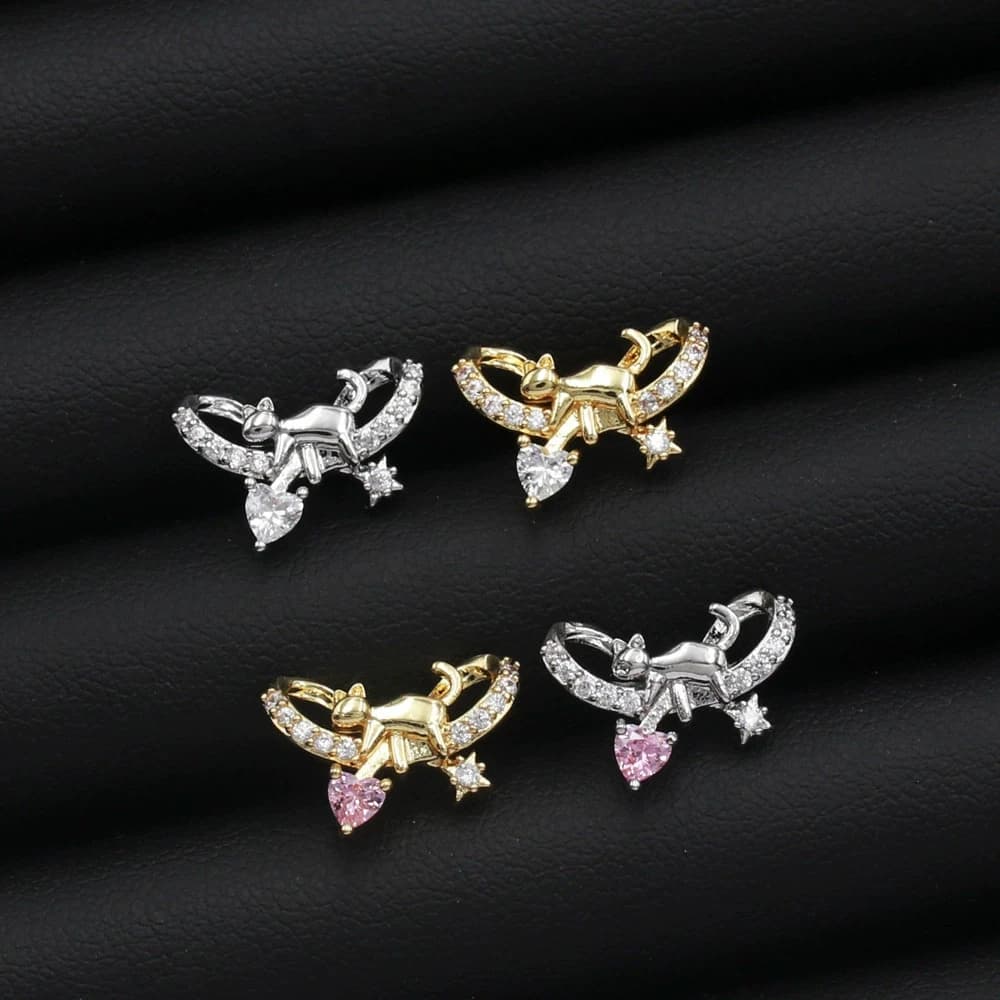 1 Pezzo Orecchino Piercing a Forma di Cuore con Zircone e Fiocco, in Acciaio, per Cartilagine, Helix, con Chiusura a Vite, Gioiello da Donna