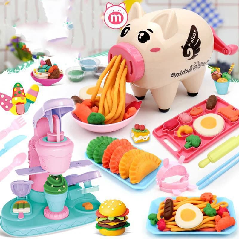Macchina per noodle in argilla colorata per bambini Strumenti per pasta da gioco fai-da-te Kit di stampi per plastilina per gelato Giocattoli puzzle per ragazzi Ragazze Regalo di compleanno