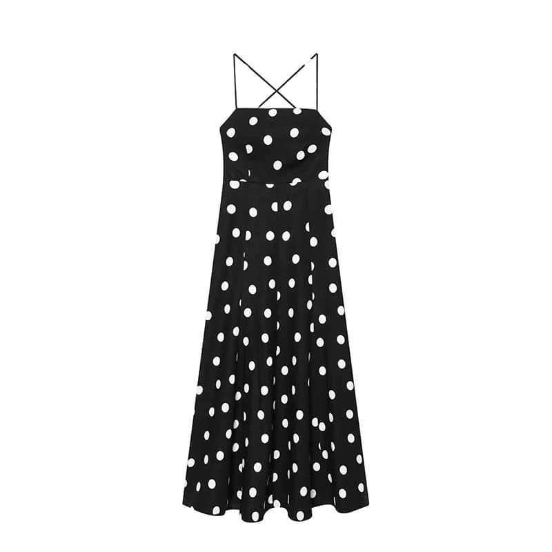 YENKYE 2026 Abito lungo estivo a pois da donna con spalline sottili e schiena scoperta, modello A-line, ideale per vacanze al mare