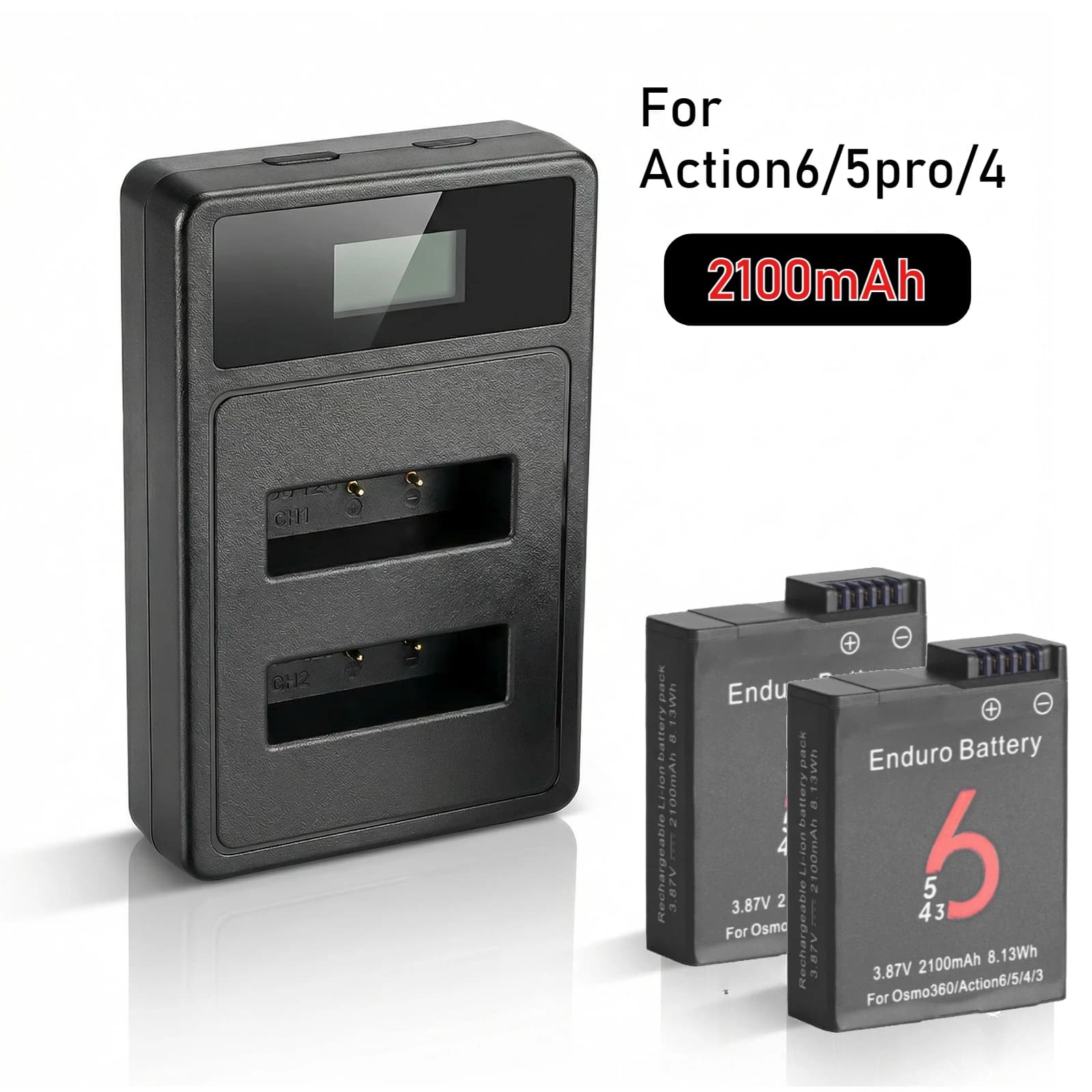 New 3.87V 2100mAh Replacement Battery for DJI Osmo 360 Action 6 Action 5 and 2 Slot Charger for DJI Action Accessories 6/5/4/3