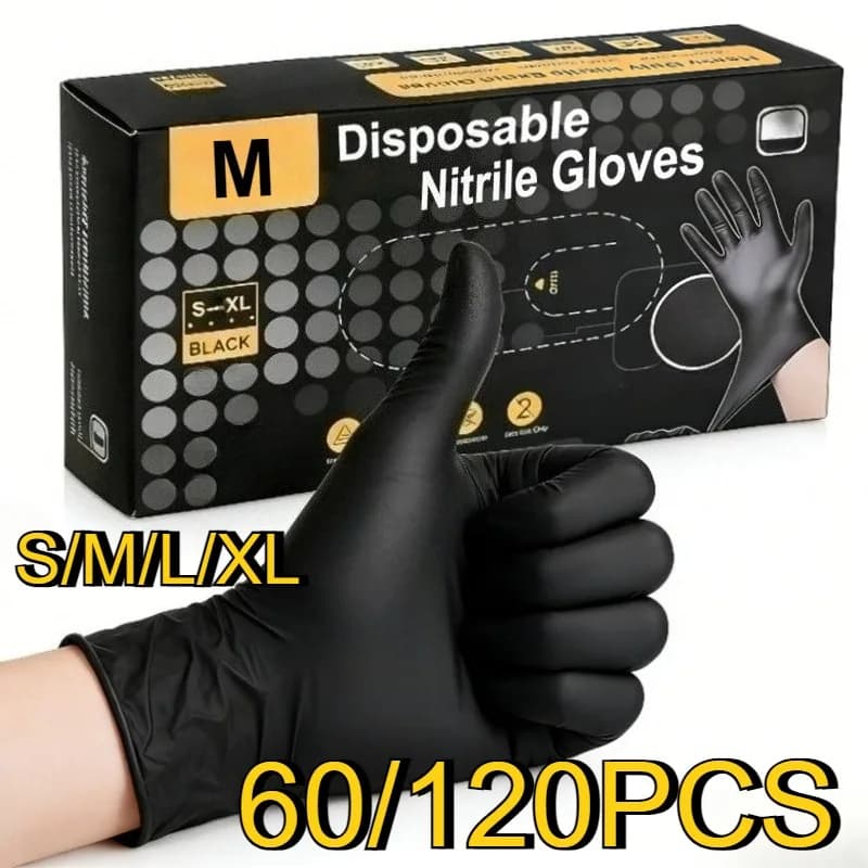 60/120PCS Guanti monouso in nitrile nero Guanti in nitrile misto Pulizia della casa Parrucchiere Bagno Cucina Pet Bagno Pulizia