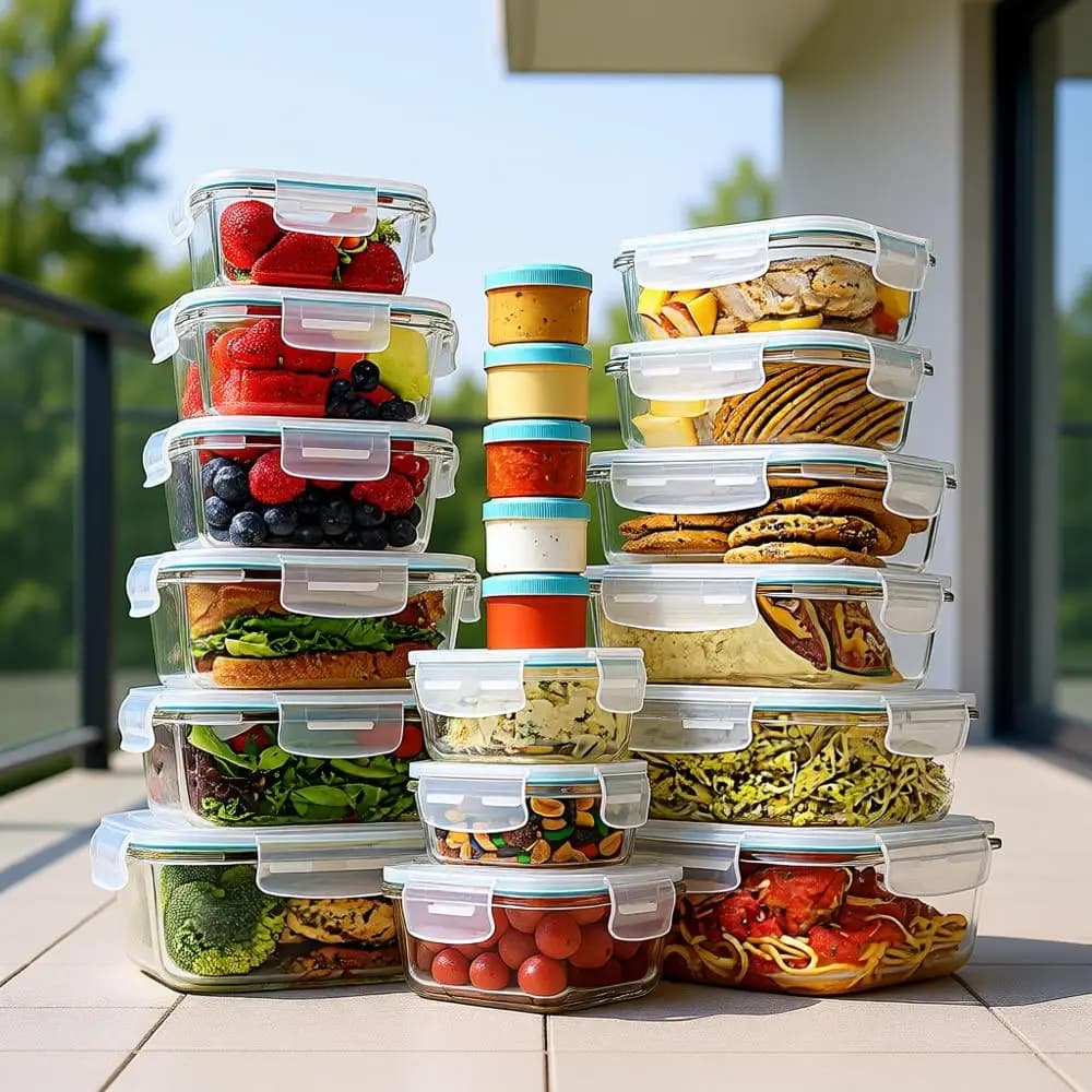 Set di 35 Contenitori in Vetro per Alimenti con Coperchi - Scatole Bento Ermetiche per Preparazione Pasti, Senza BPA, 100% a Prova di Perdite