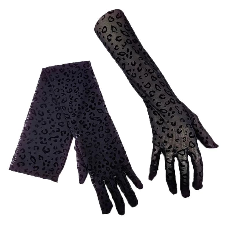 Sexy Women sottile trasparente elastico in pizzo a rete gusto Leopard Print Dance Sun Mitten Summer Punk Hip Hop guanto per la protezione solare