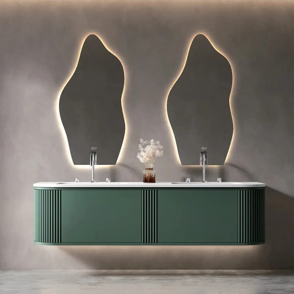 Mobile Bagno Moderno Autoportante con Ampio Spazio di Archiviazione, Lavabo Singolo Personalizzato, Armadietto con Specchio LED per Casa, Hotel, Appartamento, Villa