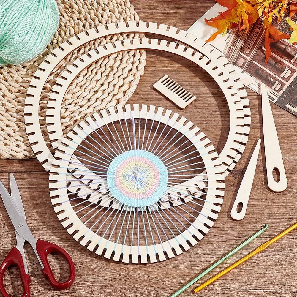 6pcs Beech Wood Weaving Loom Craft Kit for Beginners Needle Comb Accessories for DIY Tapestry Coasters Decorations Tool