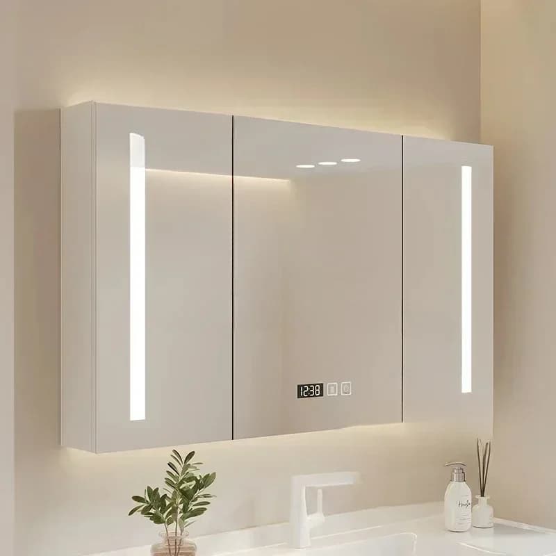 Semplice lusso in legno massello intelligente specchio da bagno armadio rimozione nebbia appeso a parete touch screen semplice mobili per la casa
