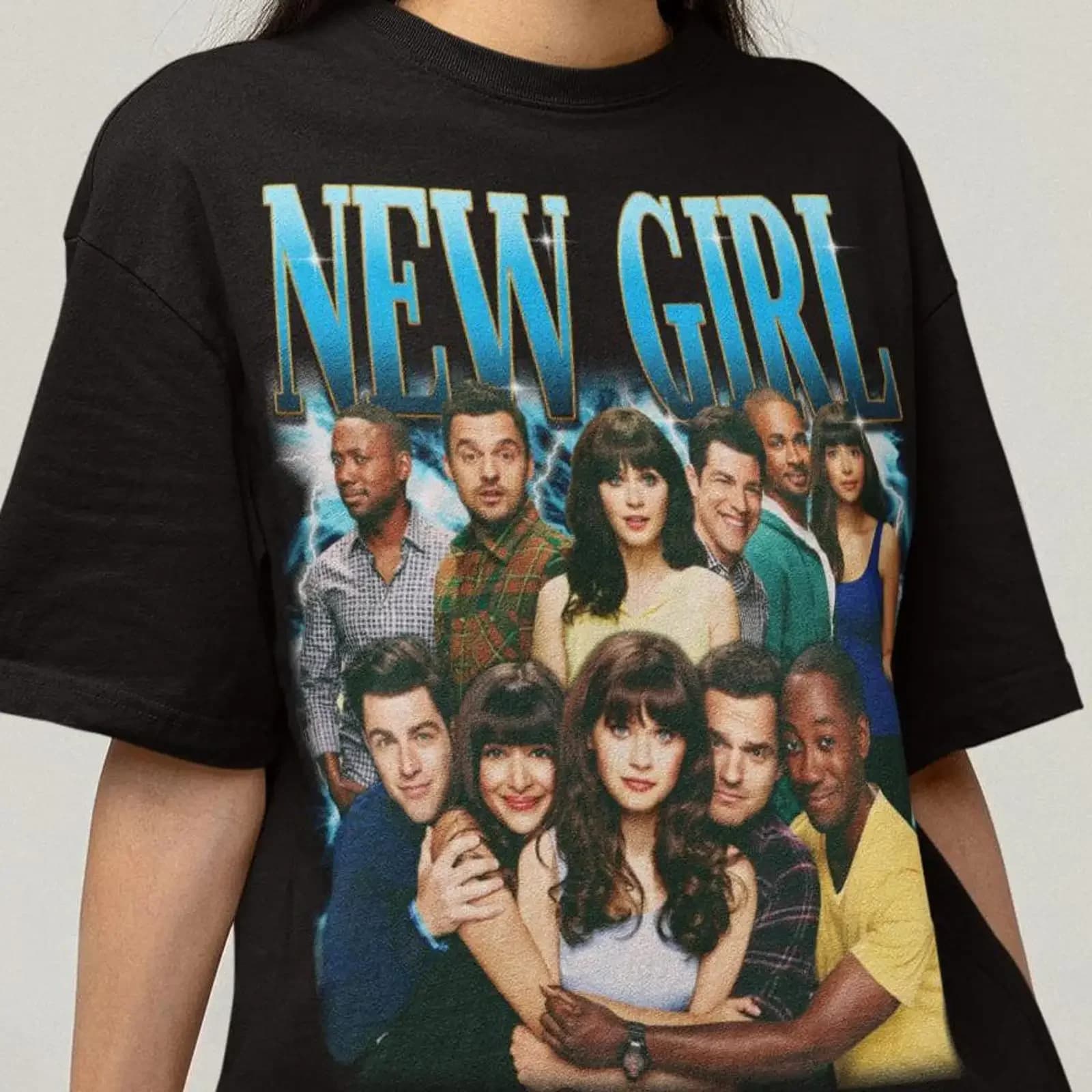 Nuova Maglietta della Serie TV 'New Girl', Top Vintage Lavato per Uso Quotidiano, Traspirante, Comoda, Leggermente Alla Moda, Elastica