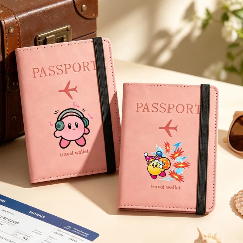 Kirbys Fashion Passport Cover for Men Women Cartoon Printed ID Bank Card Passport Case Couple Travel Passport Protective Cover