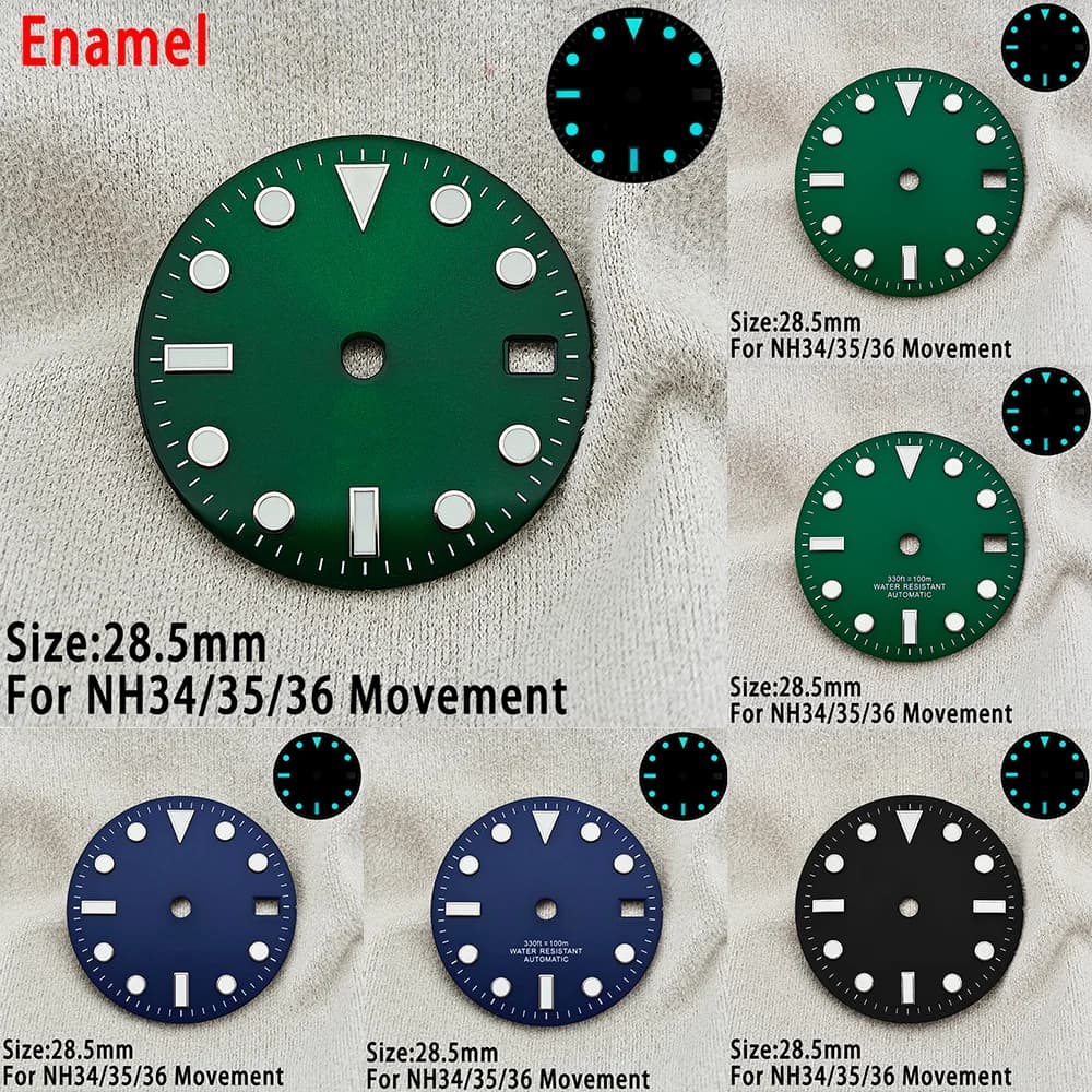 NH35 SUB dial, NH35 dial, Facial NH35 28.5mm, NH36 dial, Luminous Hands Blue BGW9, Dial with Calendar, Part Watch Accessories, Dial 28.5mm