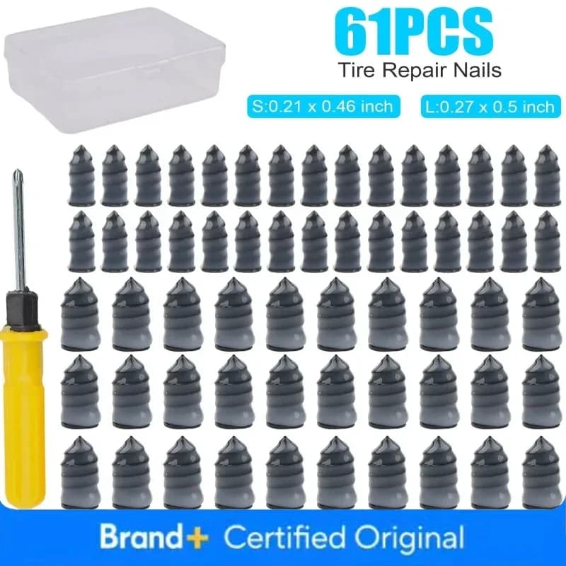 61x Kit di riparazione per foratura di pneumatici per vuoto senza camera d'aria per auto con cacciavite e comoda scatola di immagazzinaggio Chiodi a vite Strumenti di correzione per tappi per pneumatici