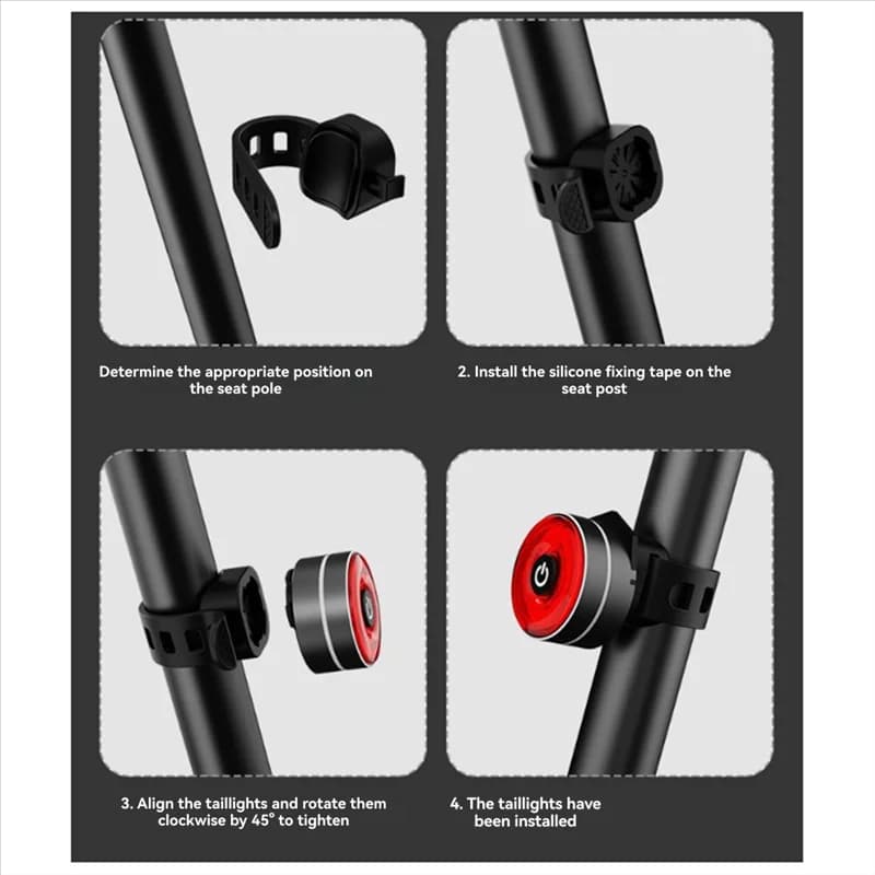 ABVL-Luale posteriore per bici intelligente Fanale posteriore per bici intelligente Luce posteriore a LED ricaricabile tramite USB Accessori per bici da strada
