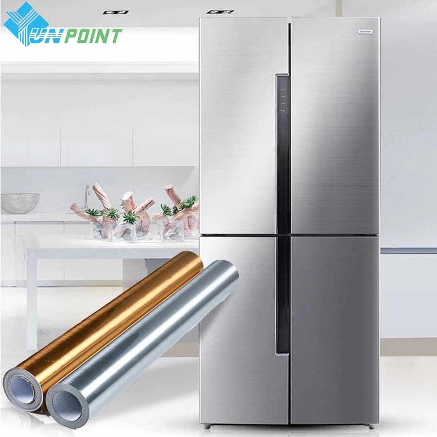 Frigorifero impermeabile Boeing Film Desktop Armadio da cucina Adesivi murali per ristrutturazione Carta da parati autoadesiva spazzolata oro argento