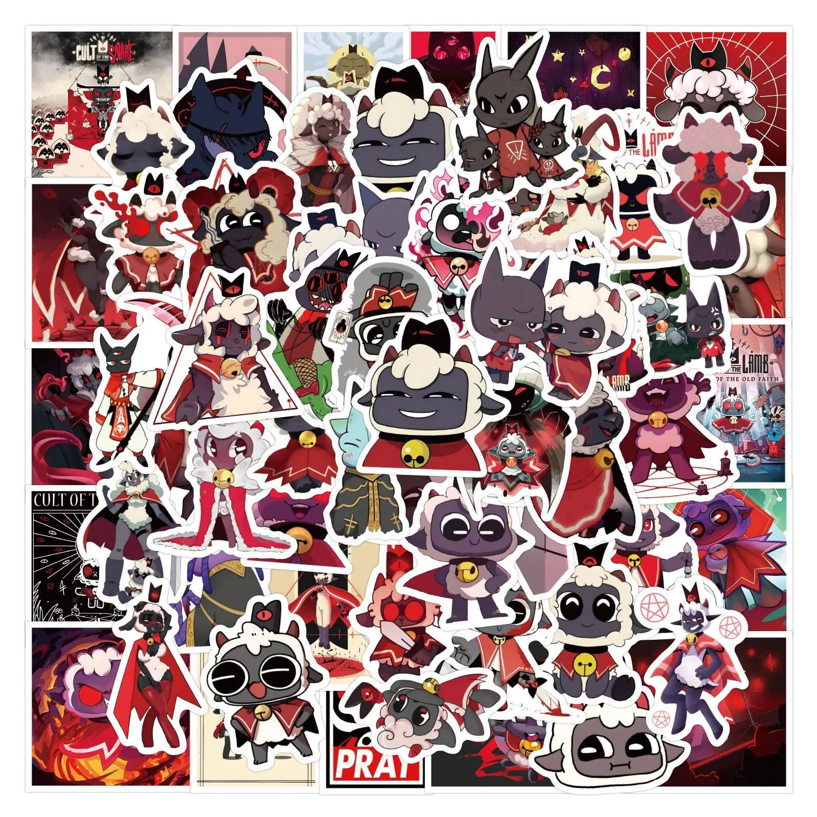 10/30/60/120PCS Cult of The Lamb Stickers Funny Game decalcomanie Scrapbook bagagli Laptop chitarra Bike Skateboard Cartoon Sticker Toy