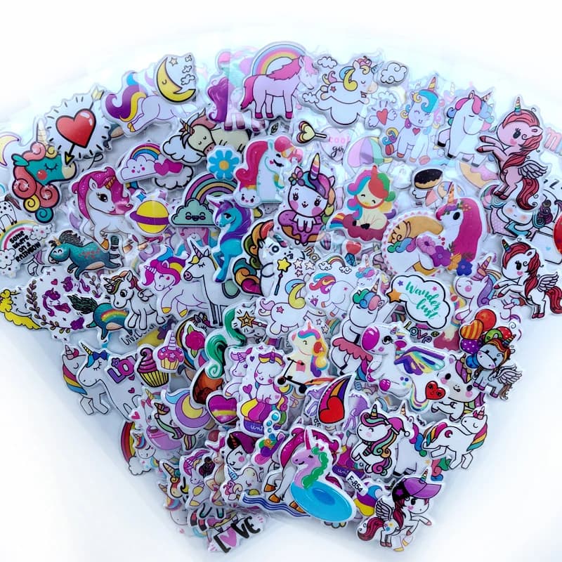 10 Sheets/Set Kawaii Unicorn Stickers for Children Cartoon 3D Bubble PVC Sticker Scrapbook Notebook Decoration