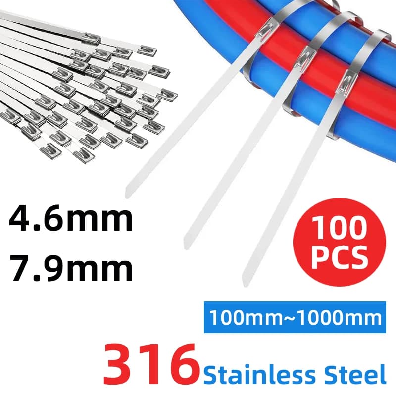 Fascette per cavi in acciaio inossidabile 316 100 pezzi 4.6mm 7.9mm fascette per cavi autobloccanti in metallo lunghezza 100-1000mm fascetta per sigillare l'involucro di scarico