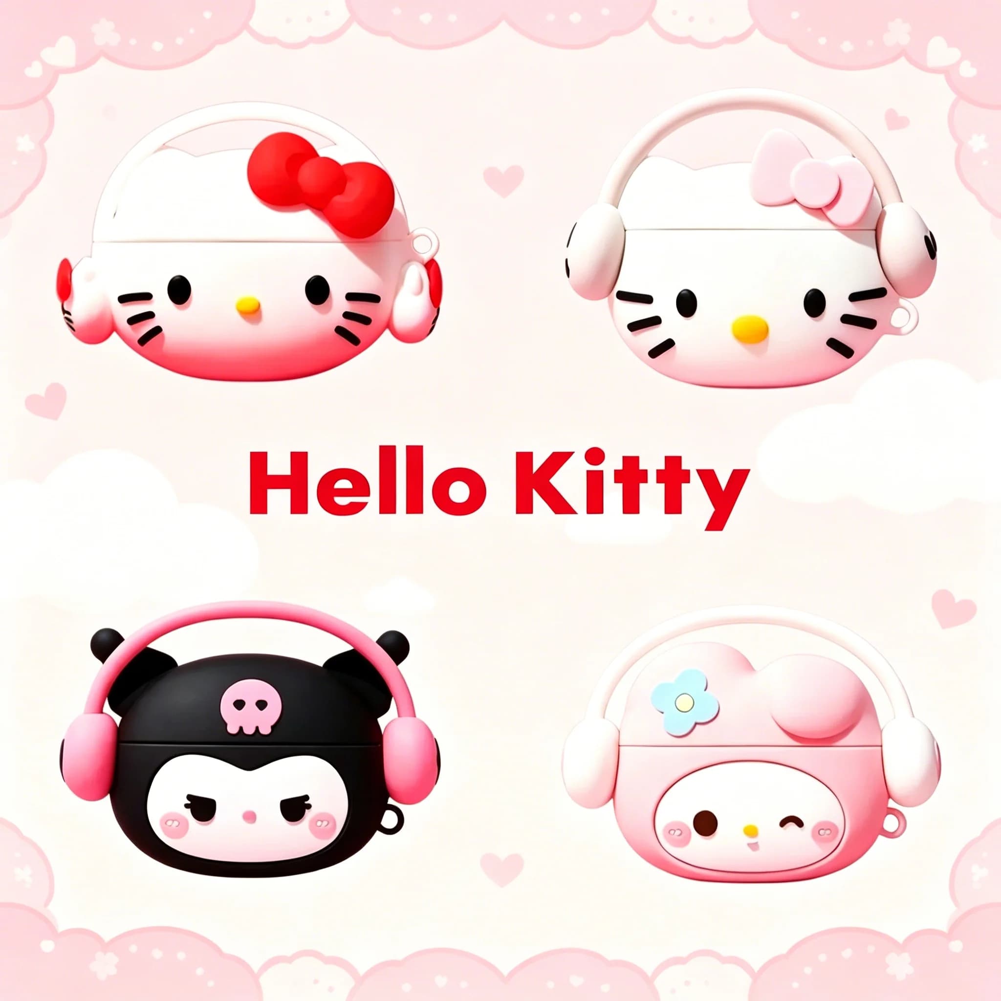 Custodia Protettiva in Silicone per Auricolari Airpods 1 2 3 4 Pro Pro 2 Pro 3, Design Hello Kitty Kuromi Melody, Decorazione Carina