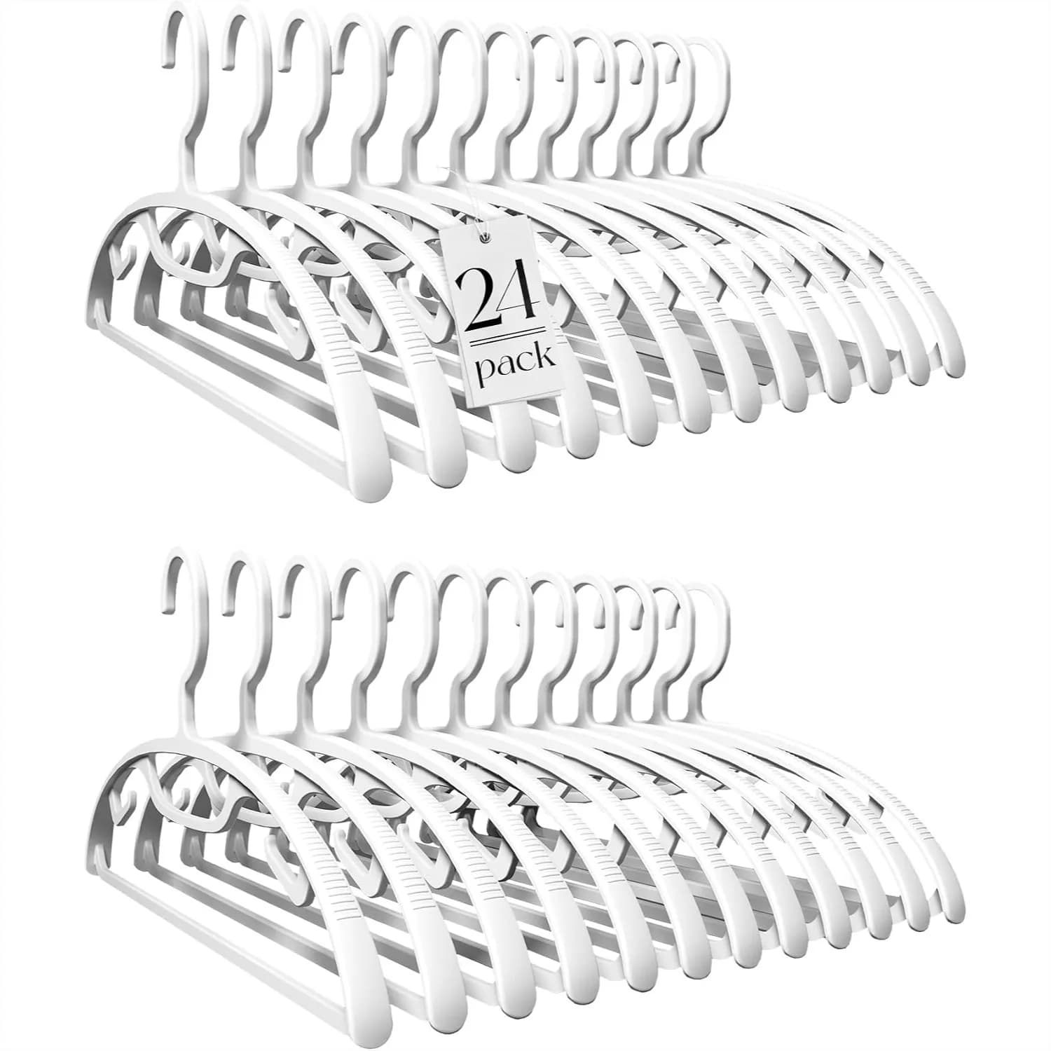 Plastic Clothes Hangers 24 Pack, Heavy Duty No Shoulder Bump Coat Hanger with Non-Slip Hook for Sweaters Suits Dresses Jackets
