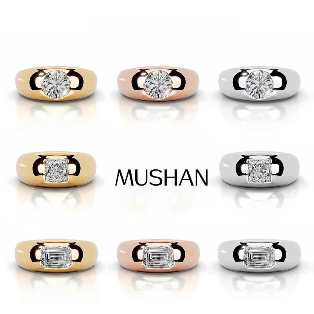 Anello di Lusso Mushan in Argento Sterling 925 con Moissanite, Placcato in Oro, Design Elegante e Moderno