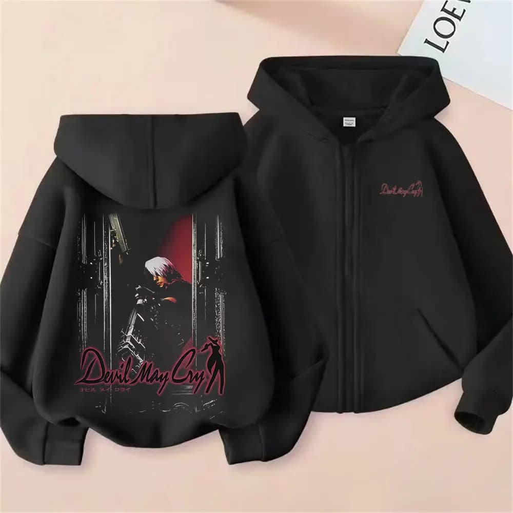 Felpa con Cappuccio e Zip Devil May Cry Dante, Regalo per Fan, Giacca Oversize Vintage Gotica per Uomo e Donna, Abbigliamento Casual e Streetwear
