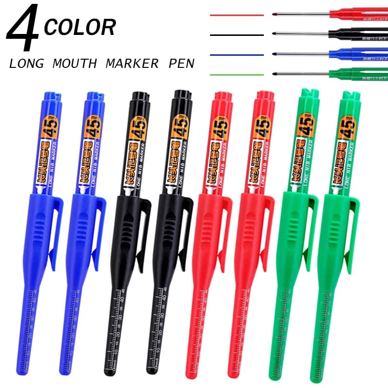 8Pcs/Set 45mm Deep Hole Marker Pens Long Head Carpenter Marking Pen Black/Blue/Red/Green For Multi-Purpose Woodworking Tools