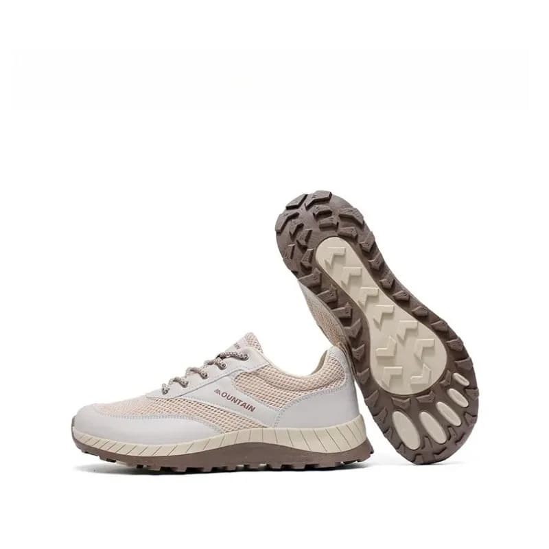 Wide Fit Cushioned Trail Walking Sneakers, Shock Absorbing Thick Lug Sole Breathable Upper Non Slip Outdoor Trekking Footwear