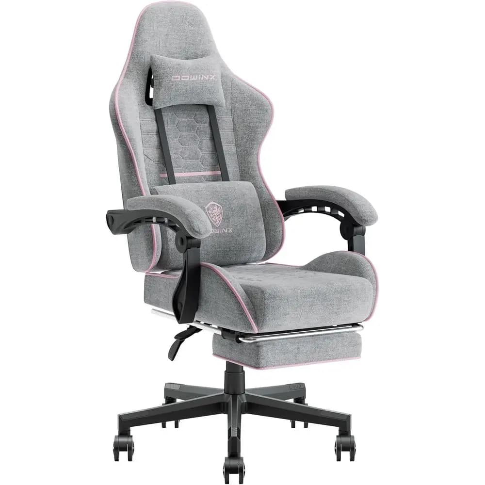 Sedia da gaming in tessuto con cuscino a molla, sedia da gioco massaggiante in tessuto con poggiapiedi, sedia da computer ergonomica con poggiapiedi 290LBS, Pi
