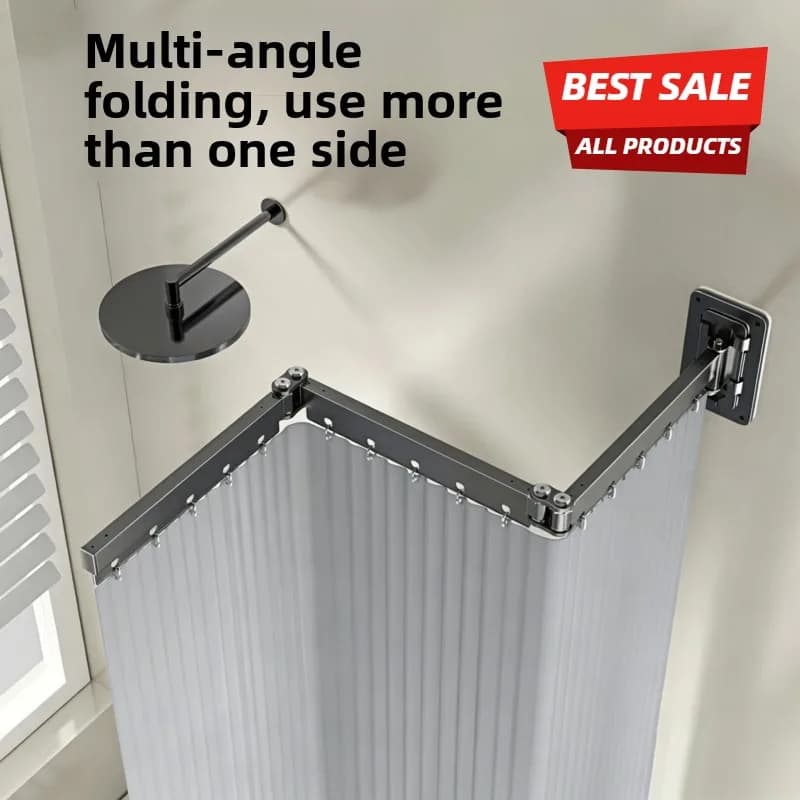 Foldable Shower Curtain Waterproof Bathroom Partition with Strong Adhesive Strip