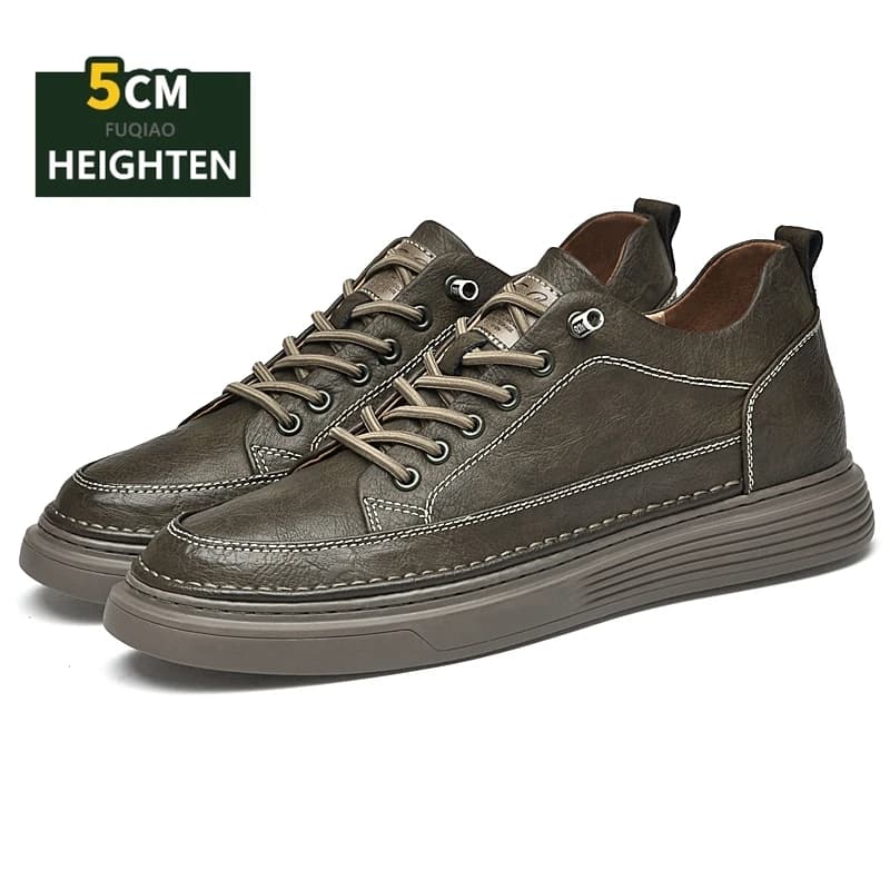 Leather Shoes with 5cm Height Increase for Men, Sneakers with Invisible Rise, Comfortable Breathable Walking Casual Shoes