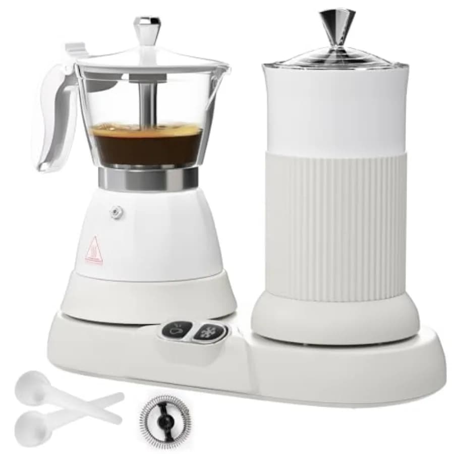 Macchina per Espresso Elettrica con Montalatte 2 in 1, Efficiente Caffettiera Moka con Funzione Schiuma Latte in Alluminio, Funzionamento One-Touch