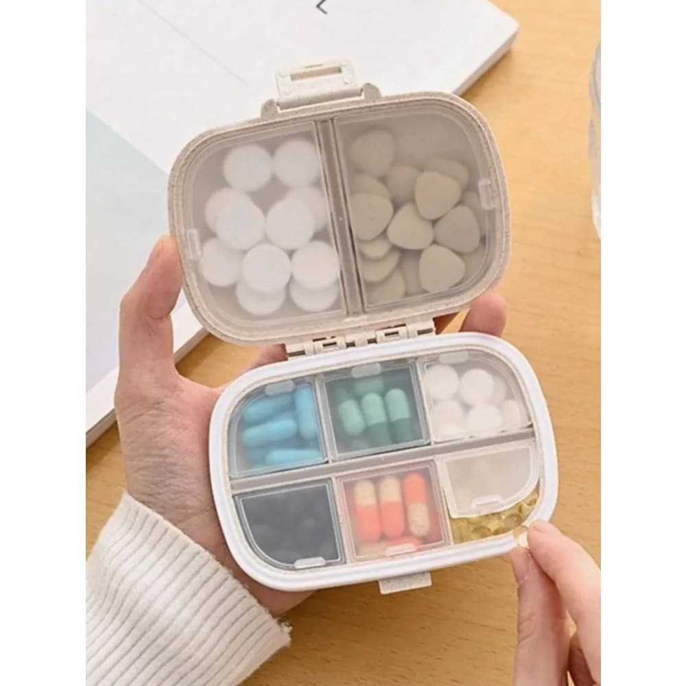 1pc Portable Double-Layer 8-Grid Pill Box, Mini Compact Pill Organizer - Pill Container, Weekly Pill Box, Medication Dispenser, Multi-Compartment First Aid Kit, Waterproof Portable Travel Medicine Box, Pocket Medicine Box