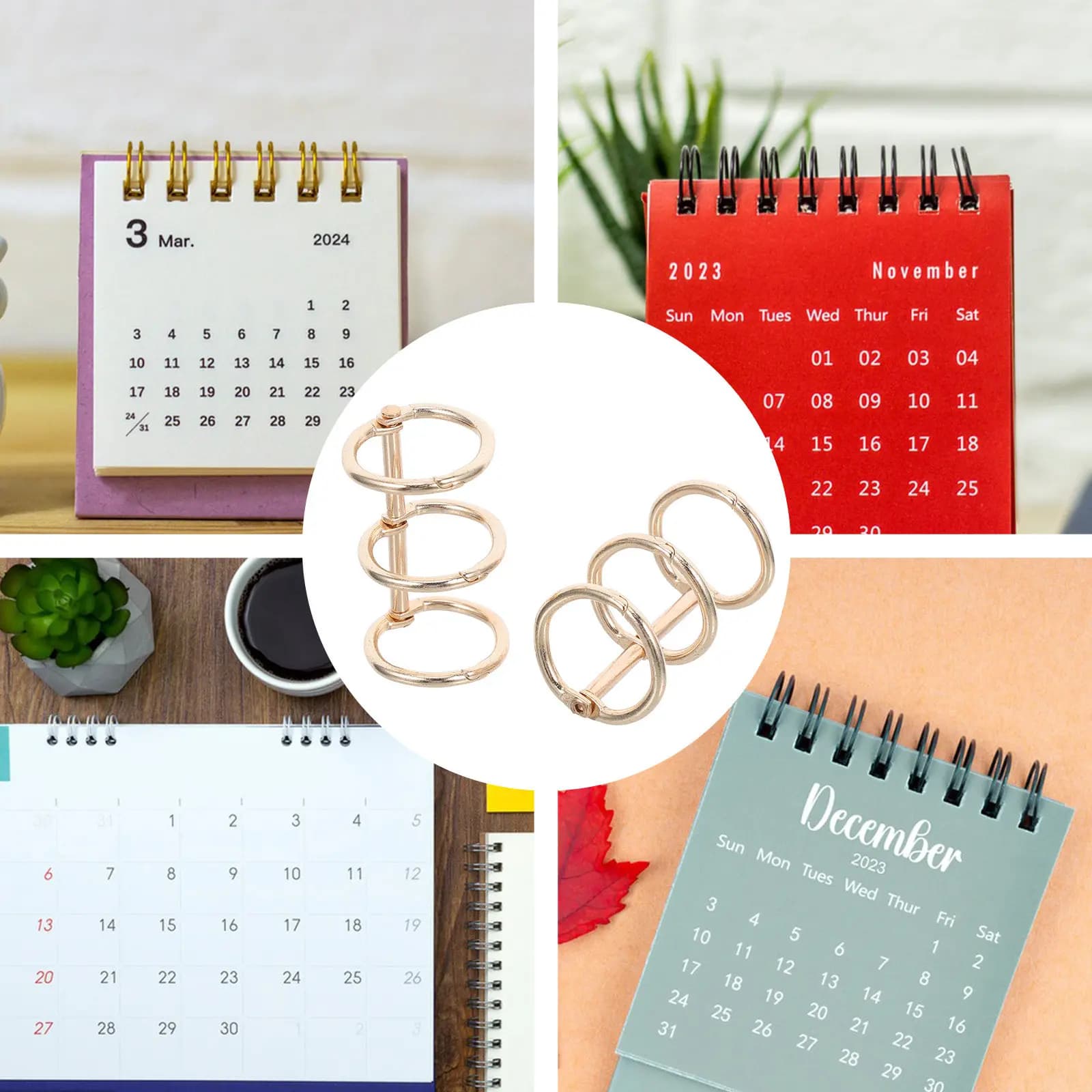 2 Pezzi Eleganti Anelli Metallici per Rilegatura Calendari, Agende Giornaliere, Quaderni, Organizer Fai-da-Te, Comodi Anelli Multifunzione per Libri