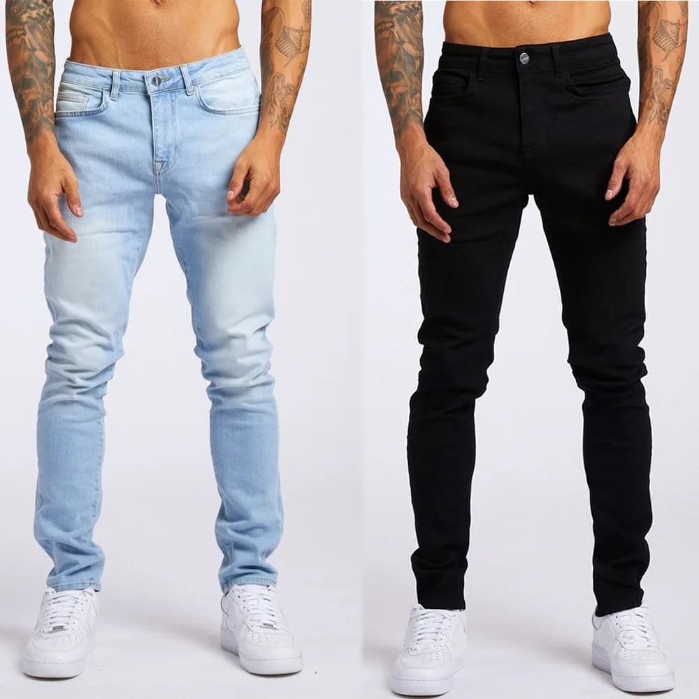 Nuovo stile di jeans da uomo in denim Pantaloni in denim a vita alta slim neri alla moda transfrontalieri da uomo